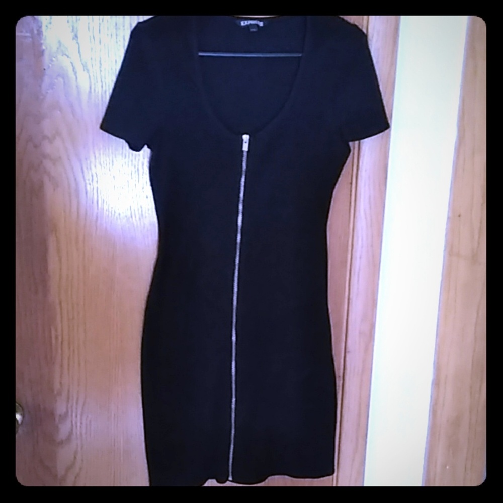 Express black dress with gold zipper